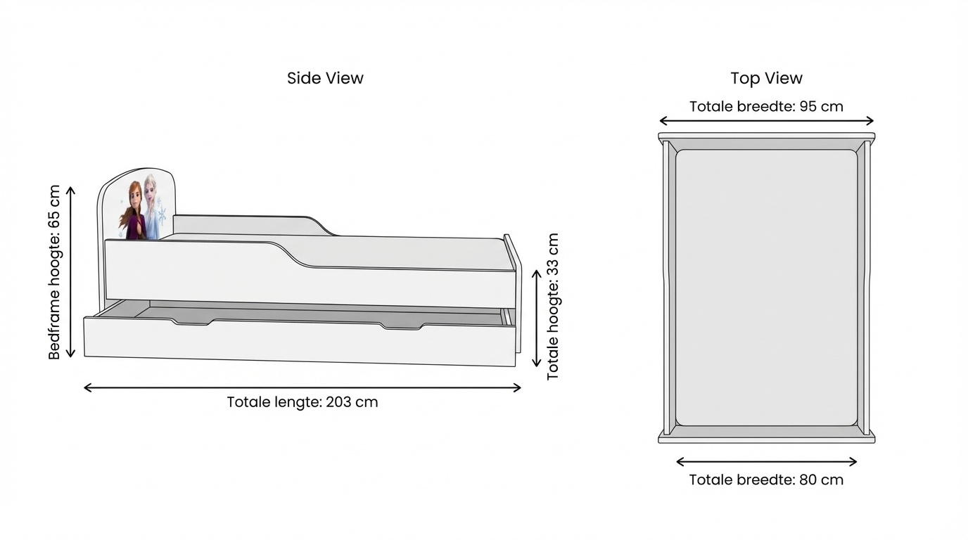 Kinderbed Frozen 90x200cm wit MDF/grenenhout - Met lade
