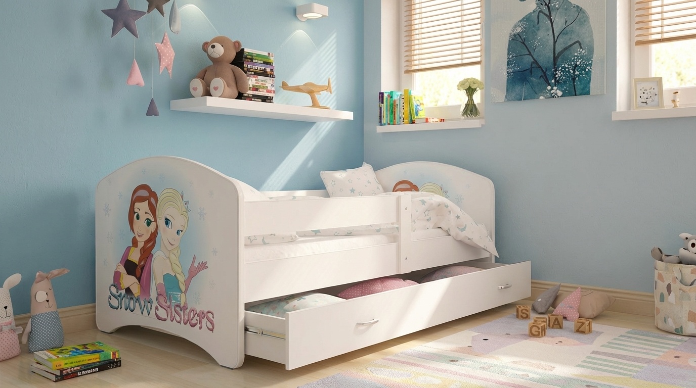 Kinderbed Frozen 90x200cm wit MDF/grenenhout - Met lade