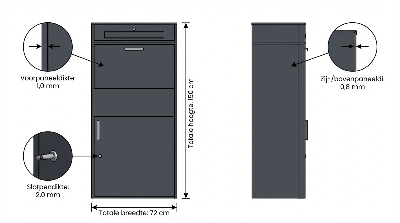 Pakketbrievenbus groot - 150 cm - staal - antraciet