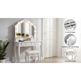 Kaptafel - met spiegel - licht en krukje - 75x40x140 cm - wit