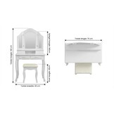 Kaptafel - met spiegel - licht en krukje - 75x40x140 cm - wit