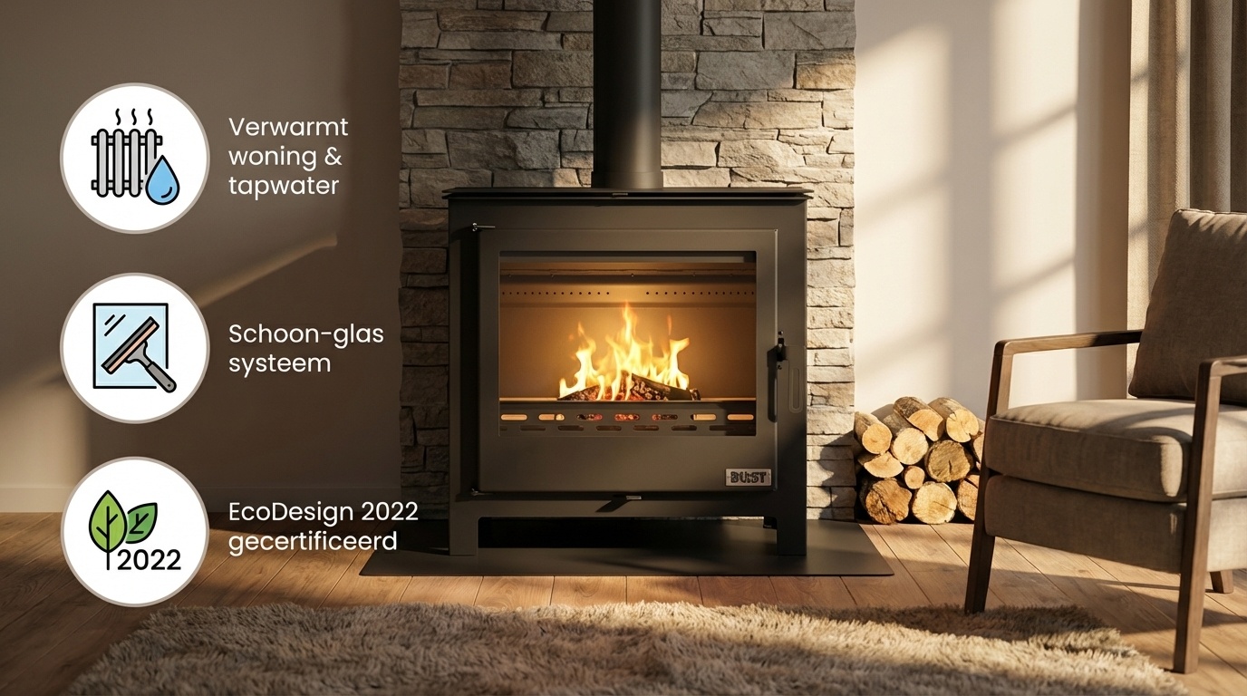 CV Houtkachel - staal - vrijstaand - 26kw