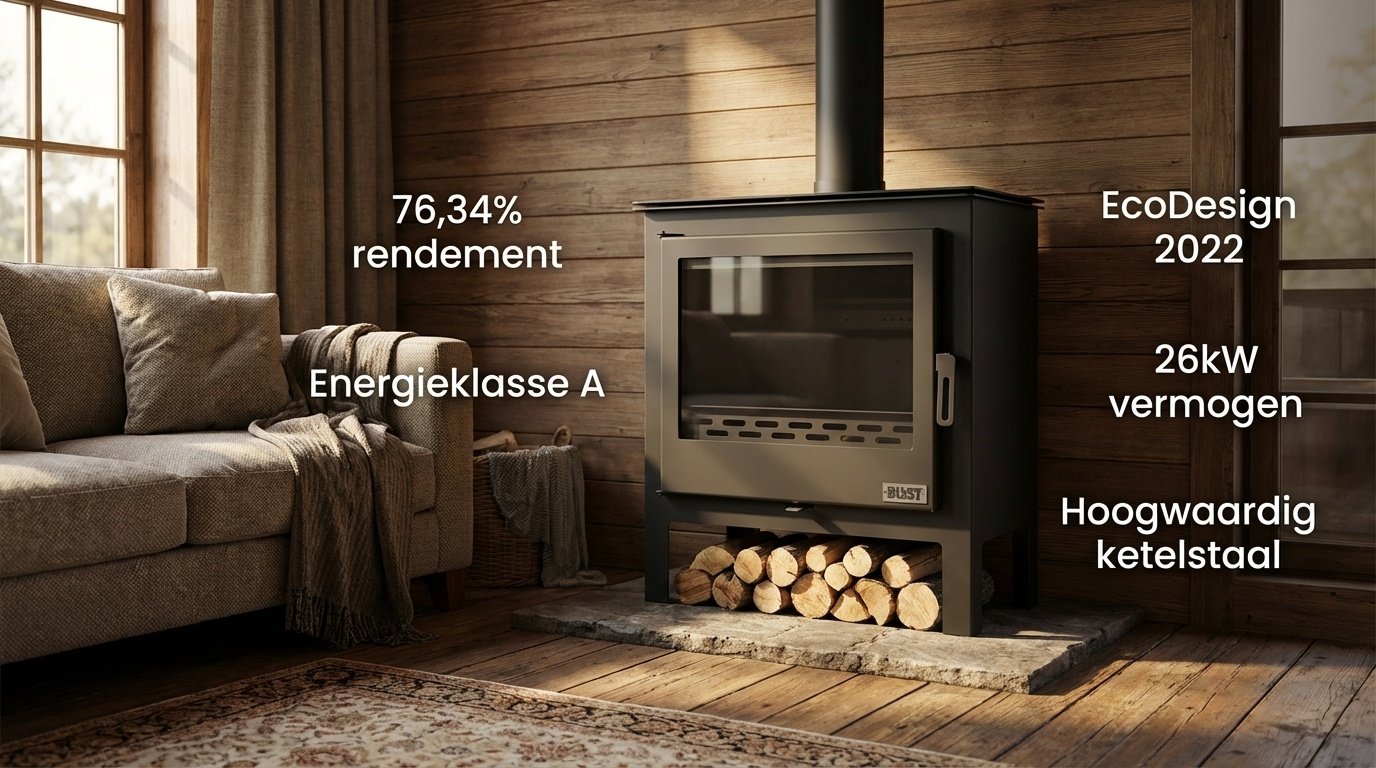 CV Houtkachel - staal - vrijstaand - 26kw