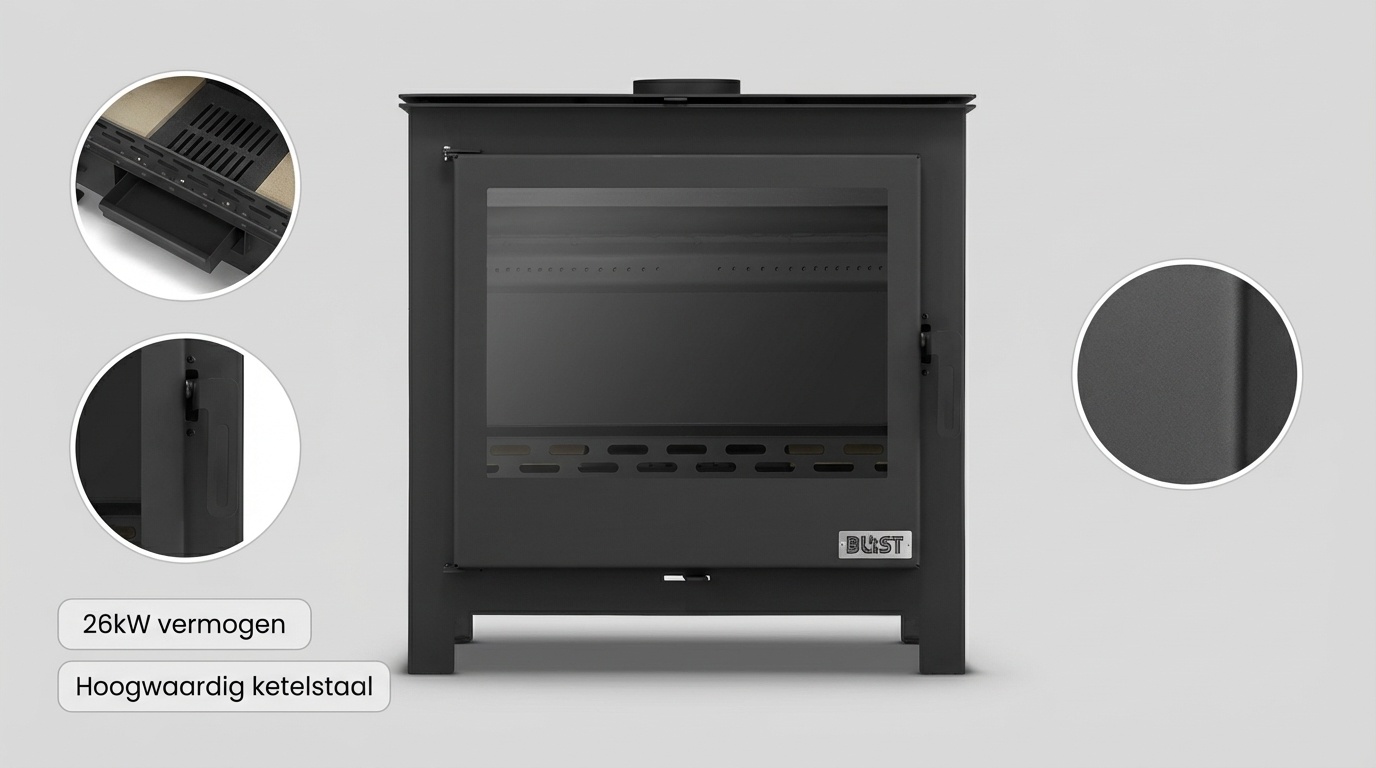 CV Houtkachel - staal - vrijstaand - 26kw