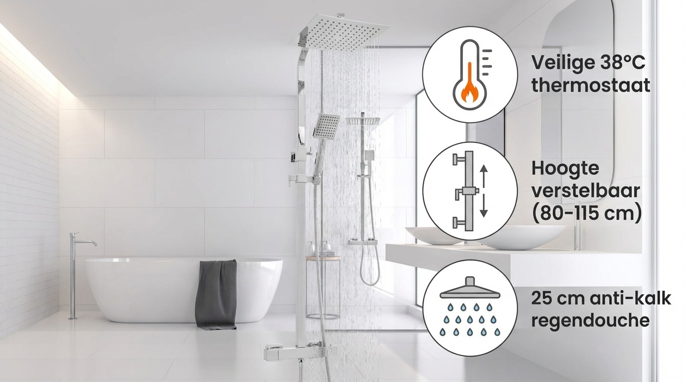 Doucheset - met Regendouche 25cm - en Thermostaatkraan
