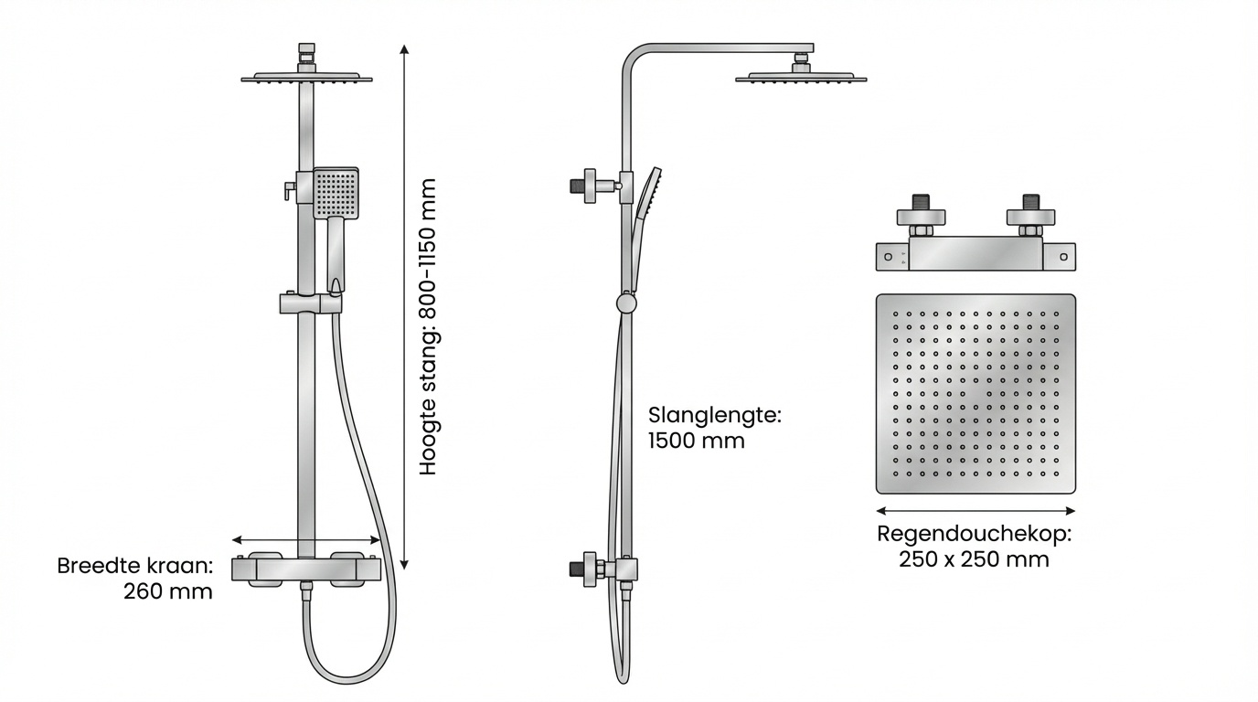 Doucheset - met Regendouche 25cm - en Thermostaatkraan