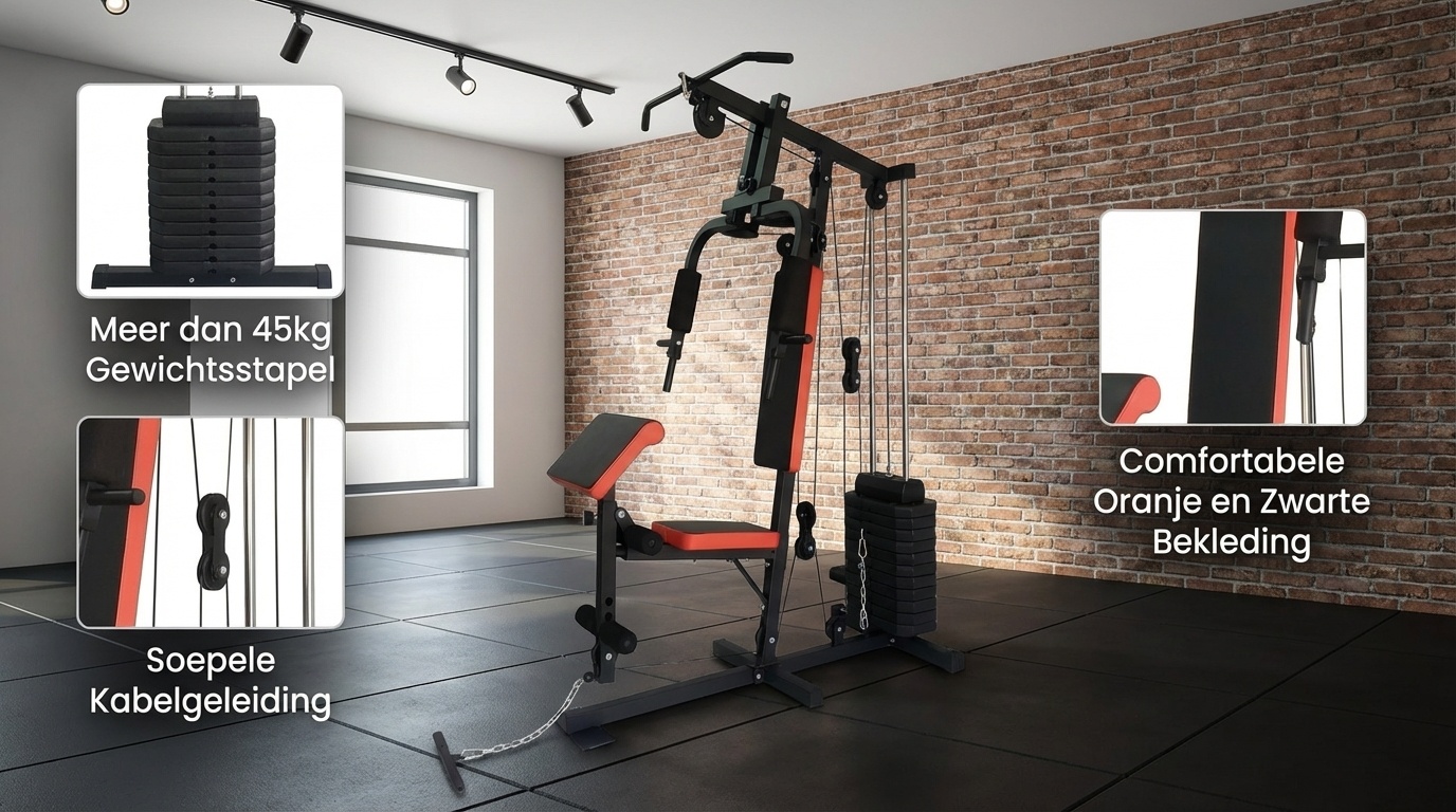Krachtstation - home gym - met 45 kg gewicht - 138x103x200cm