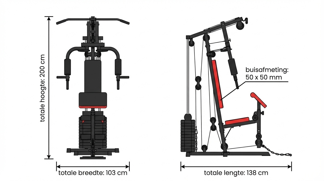 Krachtstation - home gym - met 45 kg gewicht - 138x103x200cm