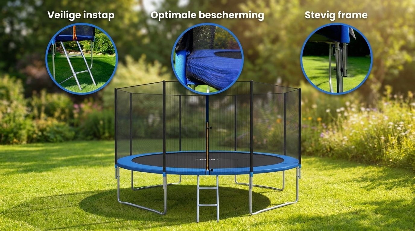 Trampoline - 404 cm - met net & ladder - tot 150 kg