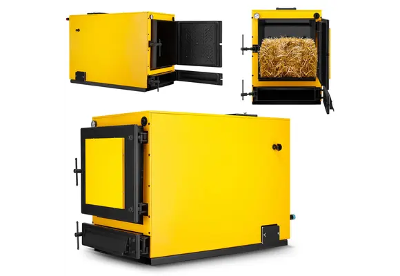 Biomassaketel - 40 kW - watermantel - hout en stro - geel