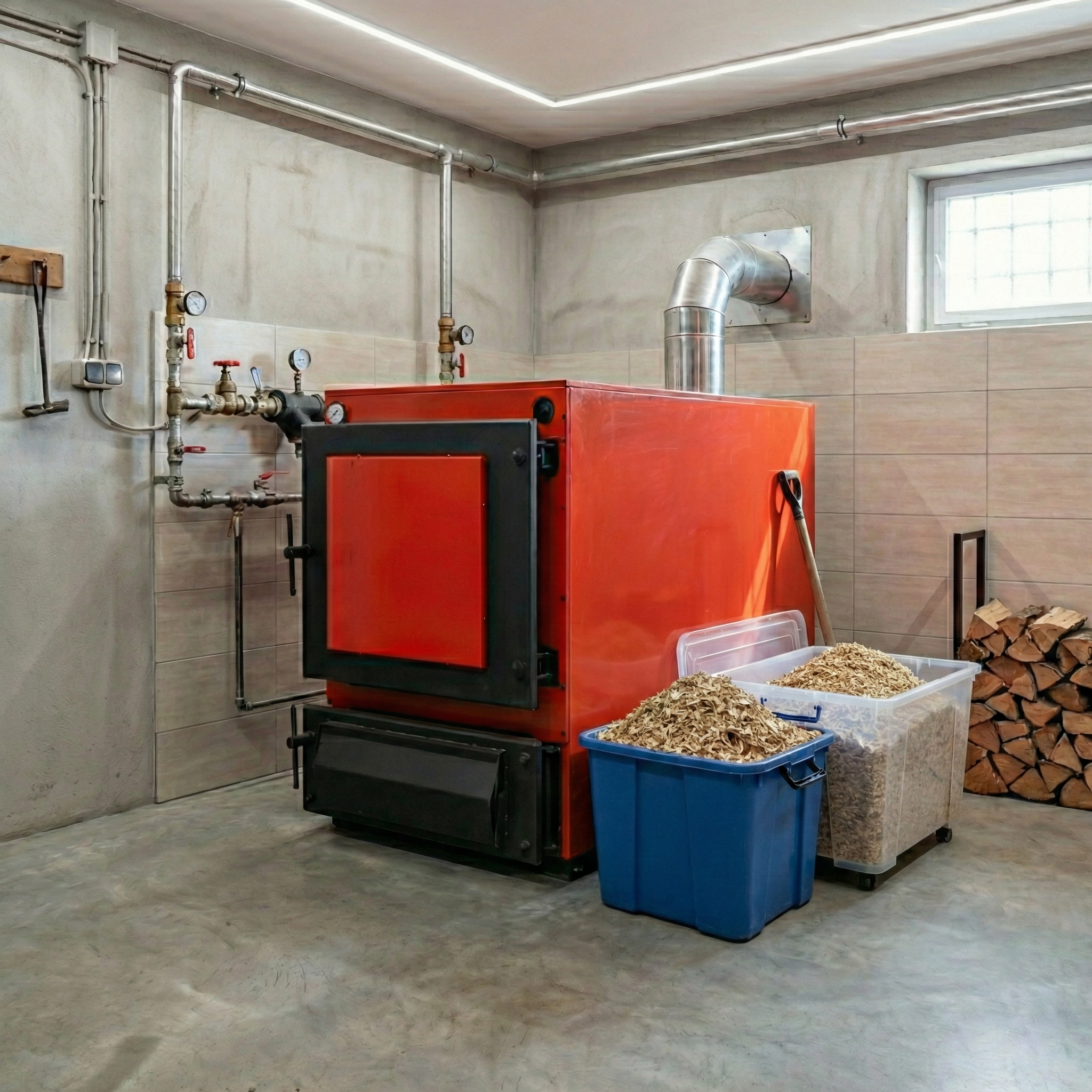 Biomassaketel - 40 kW - watermantel - hout en stro - rood