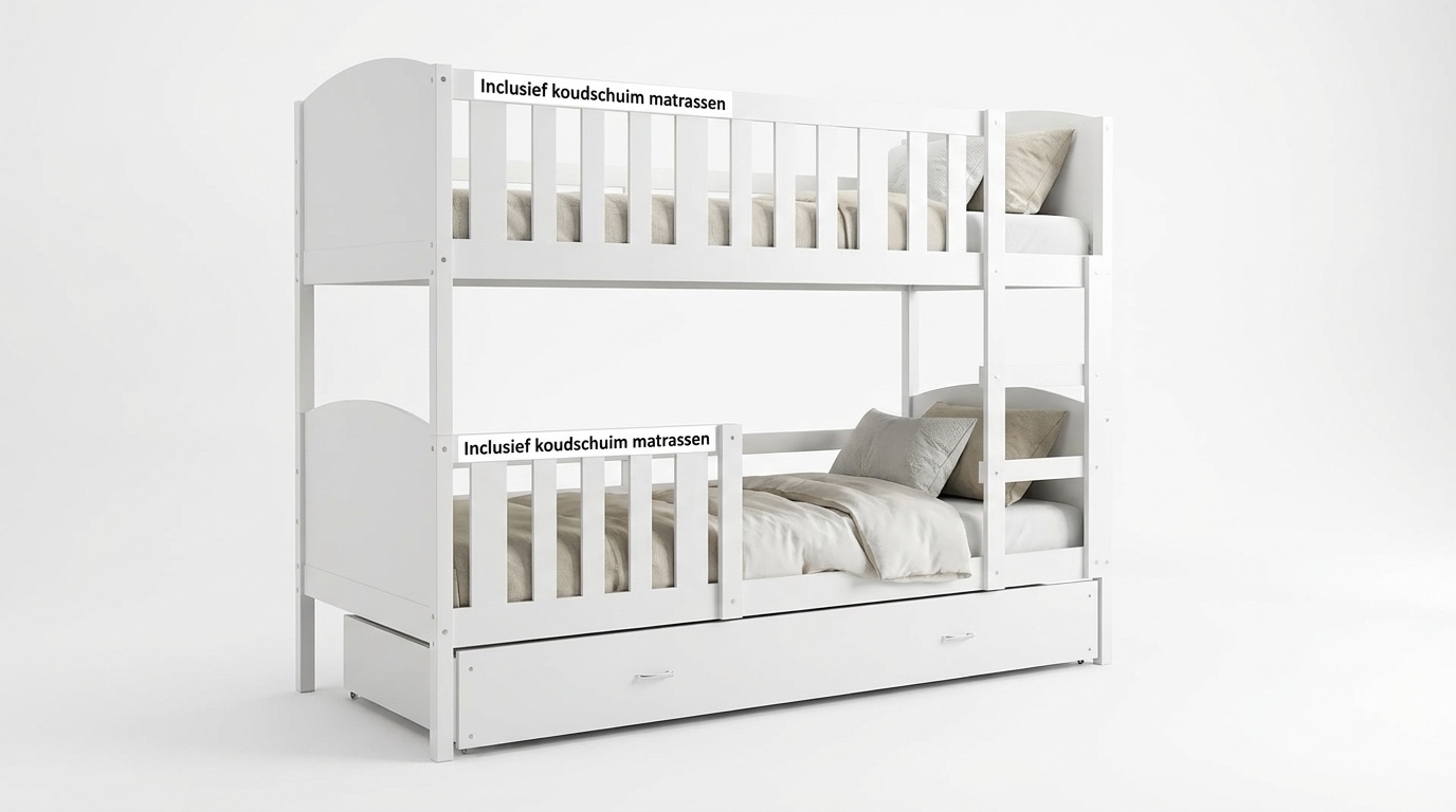 Stapelbed-kind-200x90cm-wit-inclusief matrassen