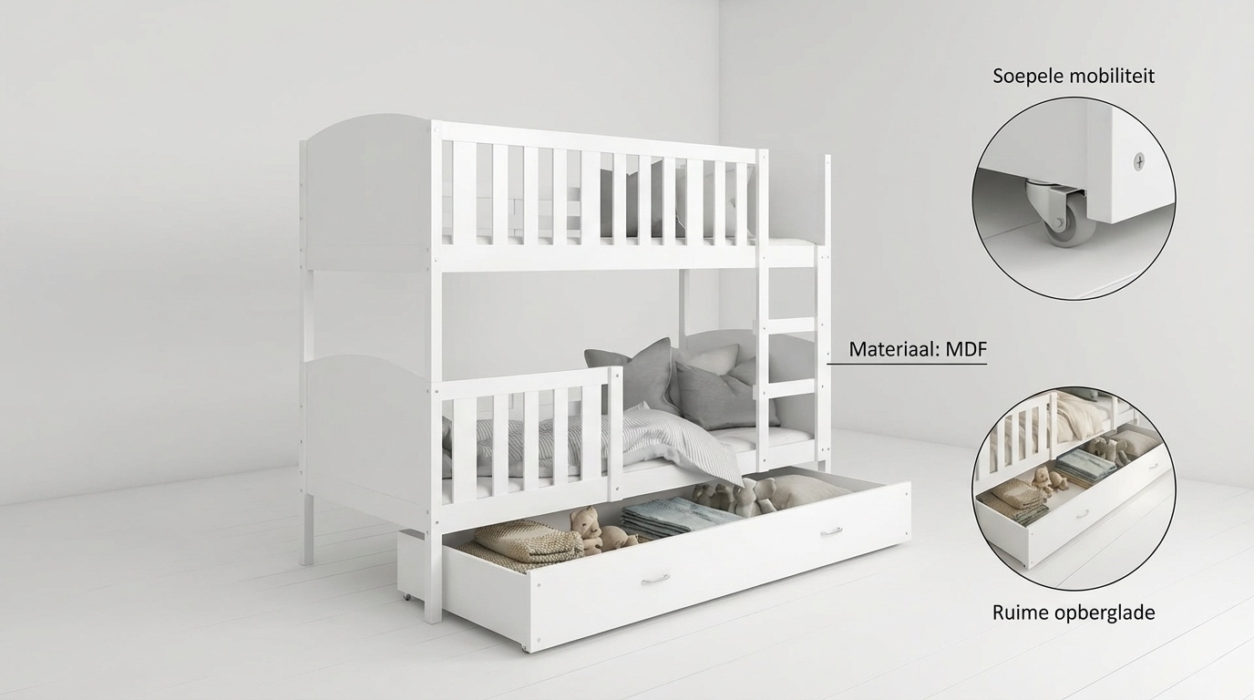 Stapelbed-kind-200x90cm-wit-inclusief matrassen