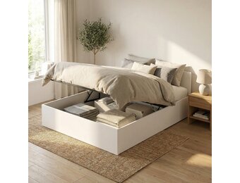 2 persoons bed 140x200 cm - wit - zonder matras - opklapbare bodem - schoonmaak vriendelijk