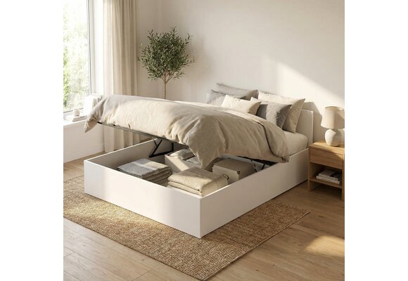 2 persoons bed 140x200 cm - wit - zonder matras - opklapbare bodem - schoonmaak vriendelijk