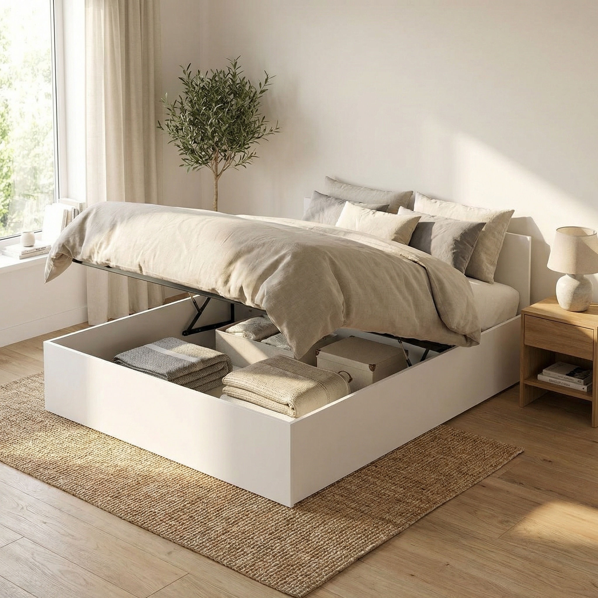 2 persoons bed 140x200 cm - wit - zonder matras - opklapbare bodem - schoonmaak vriendelijk