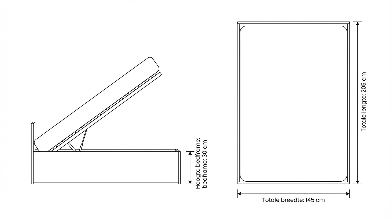 2 persoons bed 140x200 cm - wit - zonder matras - opklapbare bodem - schoonmaak vriendelijk