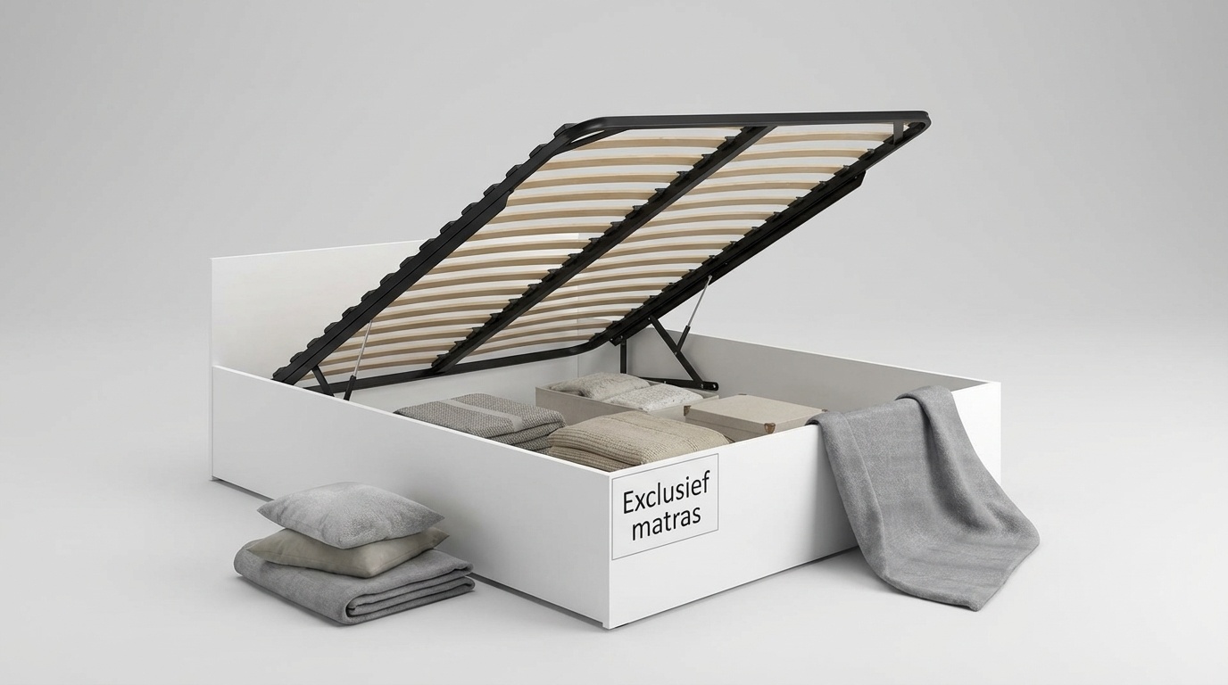 2 persoons bed 140x200 cm - wit - zonder matras - opklapbare bodem - schoonmaak vriendelijk