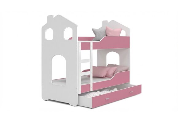 Stapelbed voor kinderen - 180x80 cm - met lade - wit roze