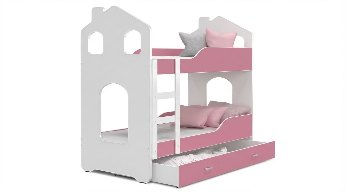 Stapelbed voor kinderen - 180x80 cm - met lade - wit roze