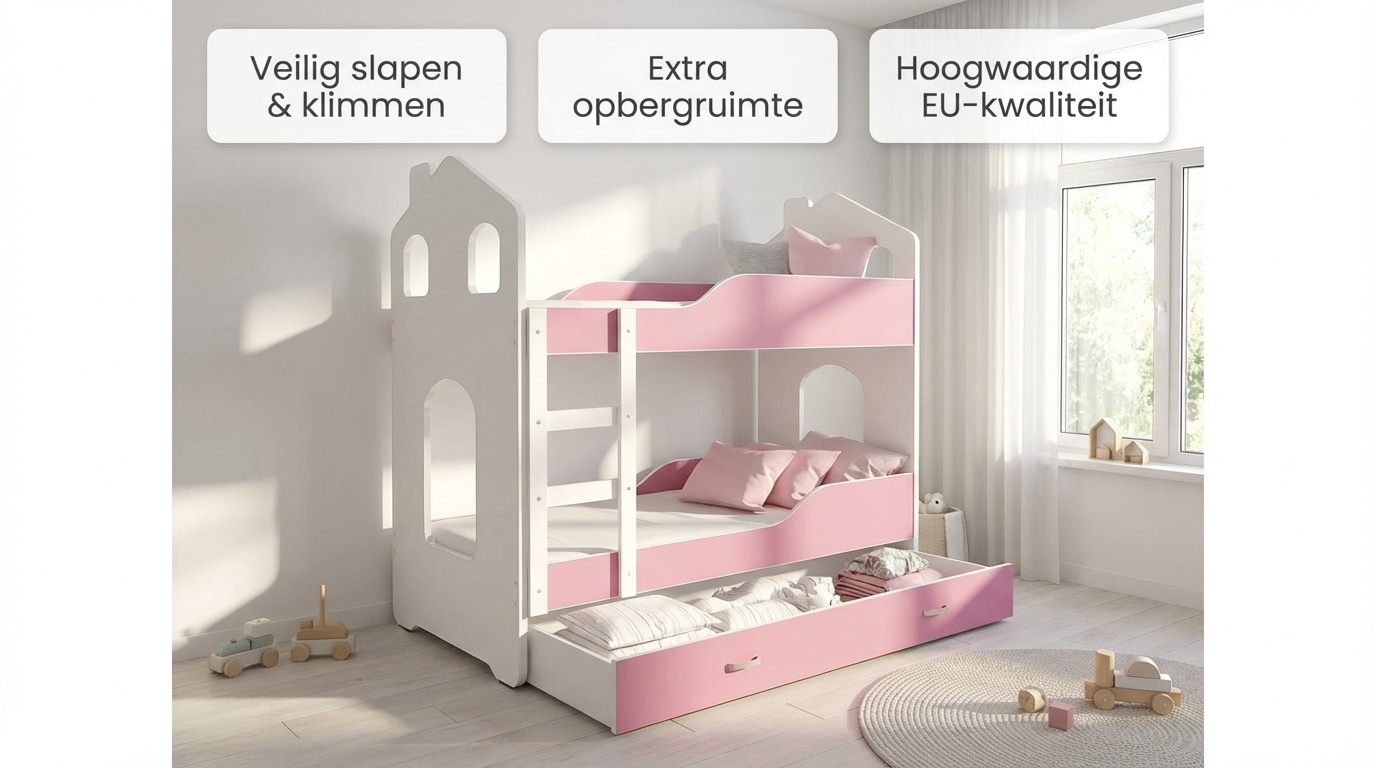 Stapelbed voor kinderen - 180x80 cm - met lade - wit roze