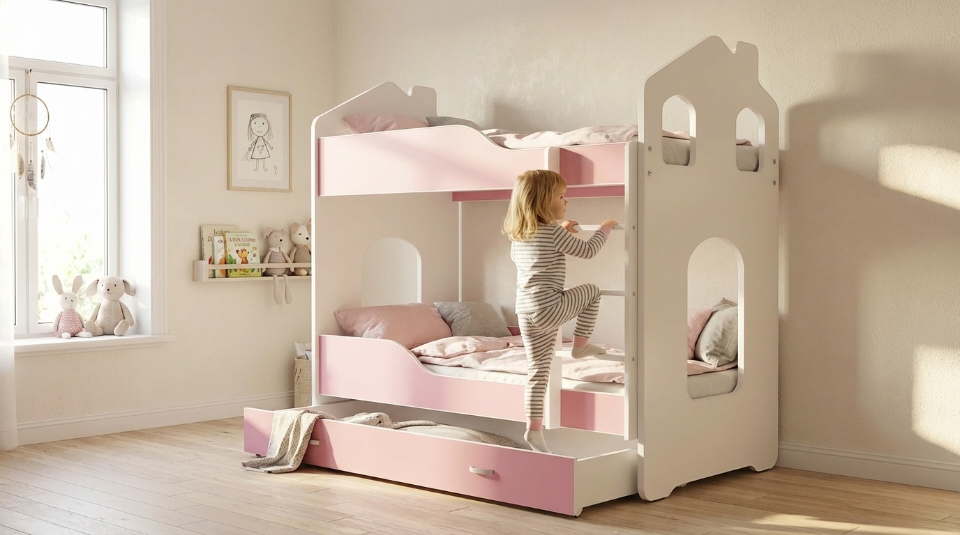 Stapelbed voor kinderen - 180x80 cm - met lade - wit roze