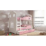 Stapelbed voor kinderen - 180x80 cm - met lade - wit roze