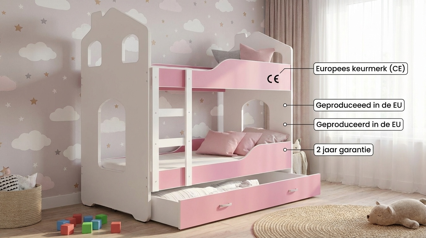 Stapelbed voor kinderen - 180x80 cm - met lade - wit roze