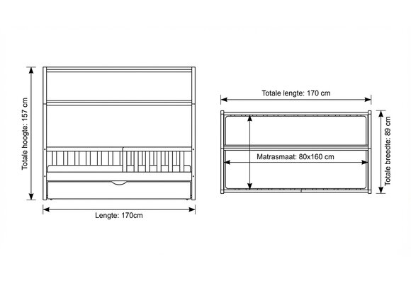 Huisbed 80x160 cm grenen kinderbed met lade