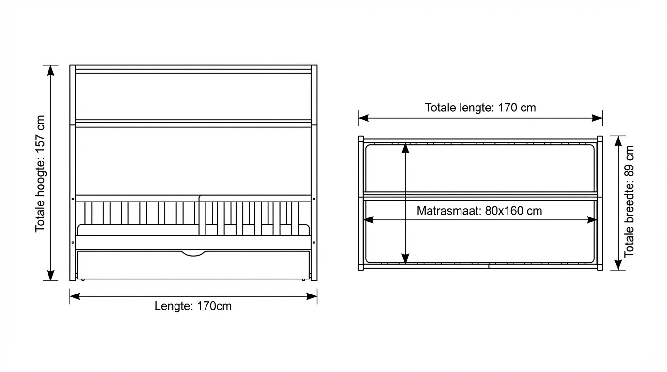 Huisbed 80x160 cm grenen kinderbed met lade