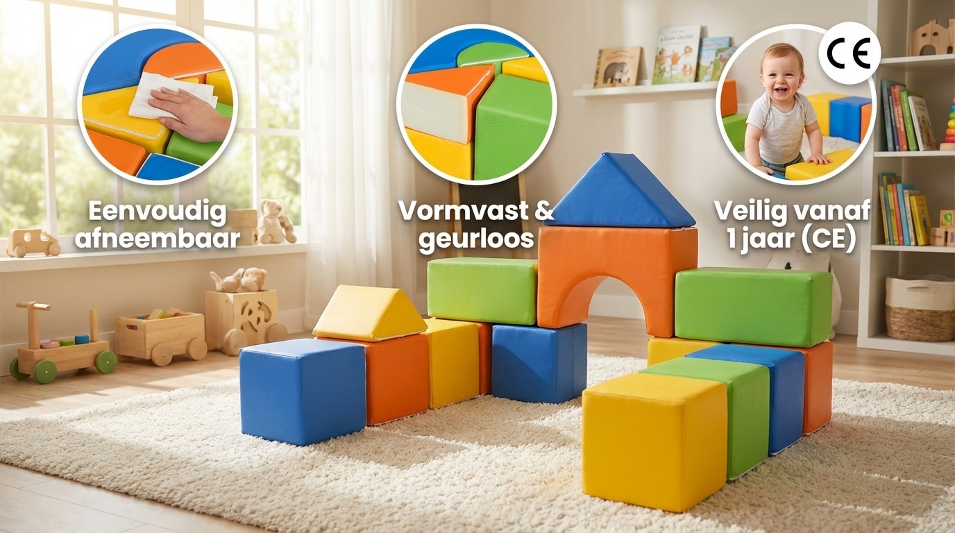 Foam blokken - soft play - 15 stuks - groen geel oranje blauw