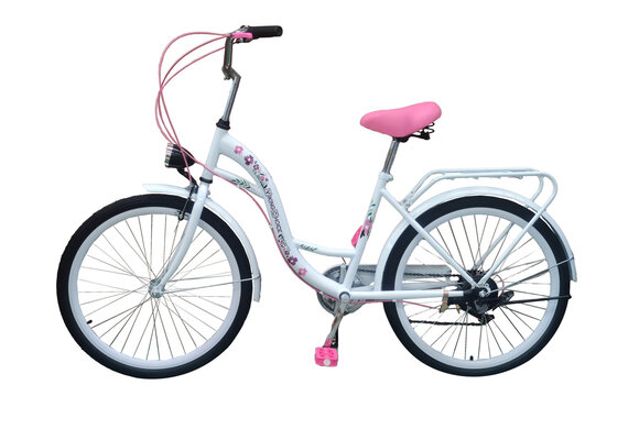 Kinderfiets - meisjesfiets 24 inch - 7 versnellingen - wit roze