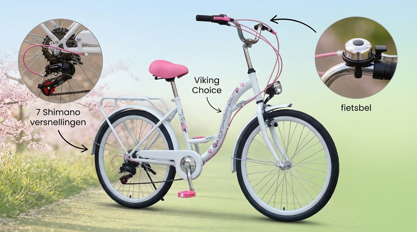 Kinderfiets - meisjesfiets 24 inch - 7 versnellingen - wit roze