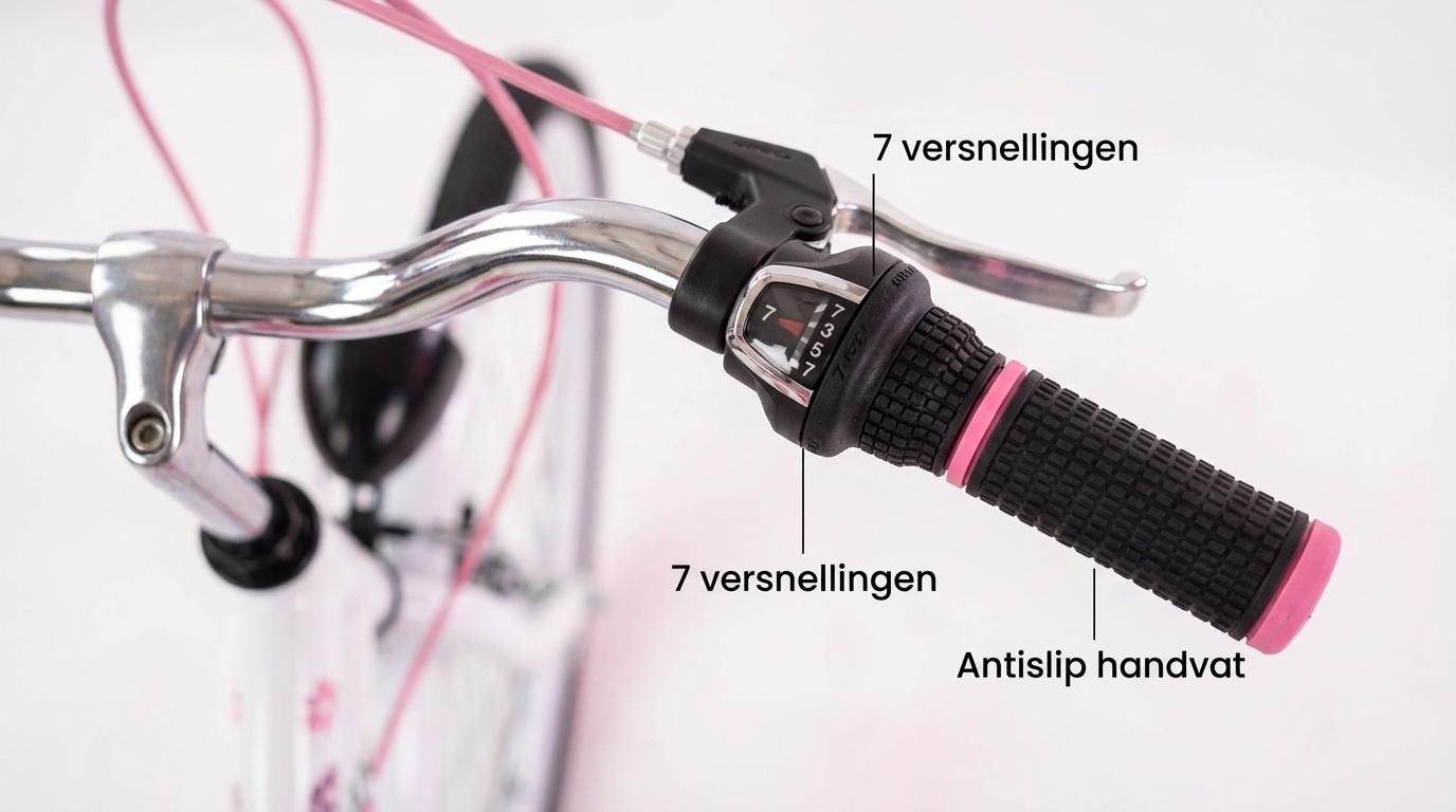 Kinderfiets - meisjesfiets 24 inch - 7 versnellingen - wit roze