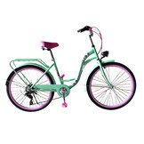 Meisjesfiets 26 inch - 7 versnellingen - mintgroen met roze