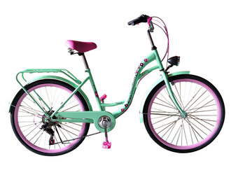 Meisjesfiets 26 inch - 7 versnellingen - mintgroen met roze