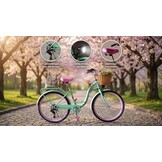 Meisjesfiets 26 inch - 7 versnellingen - mintgroen met roze