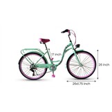 Meisjesfiets 26 inch - 7 versnellingen - mintgroen met roze