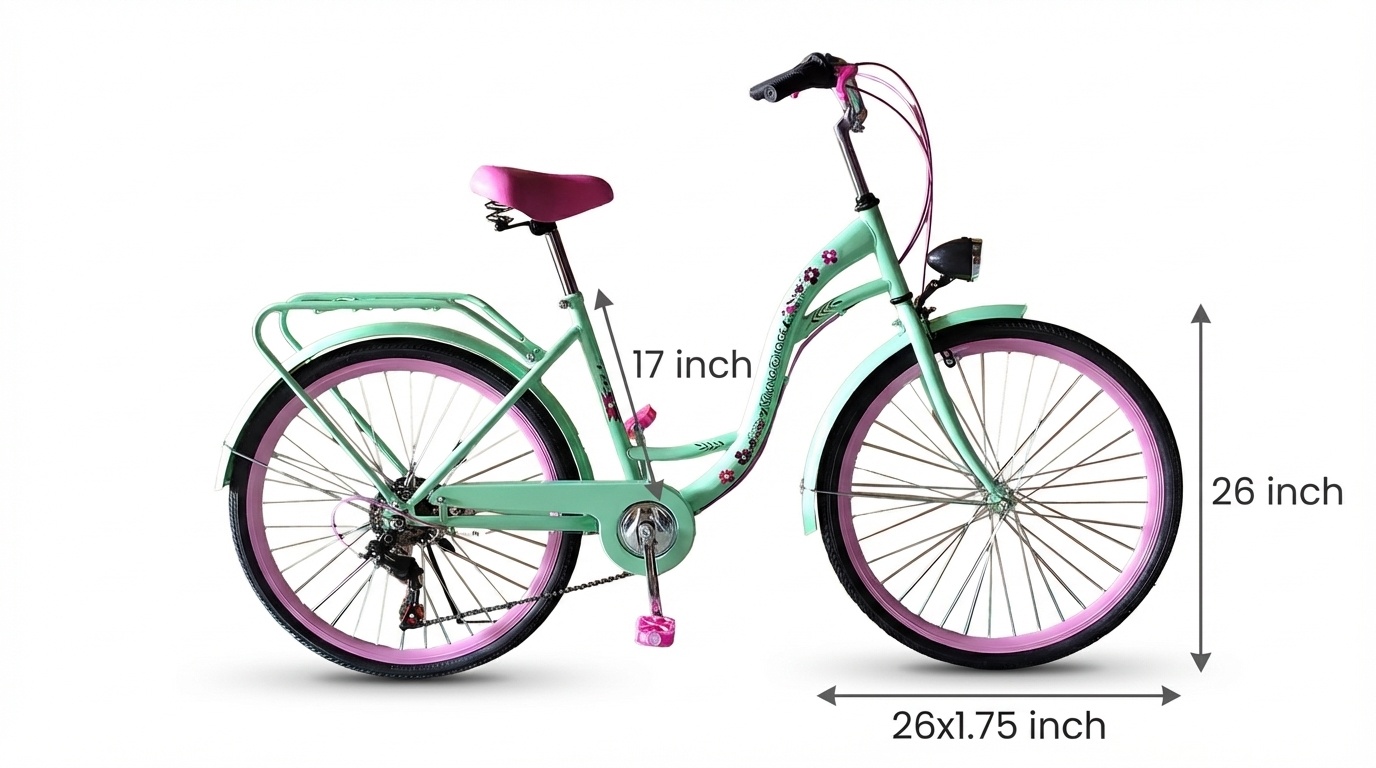 Meisjesfiets 26 inch - 7 versnellingen - mintgroen met roze