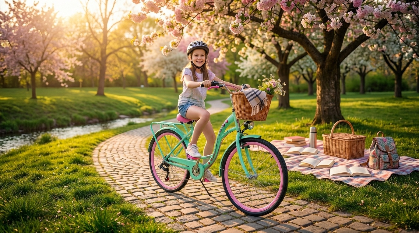 Meisjesfiets 26 inch - 7 versnellingen - mintgroen met roze