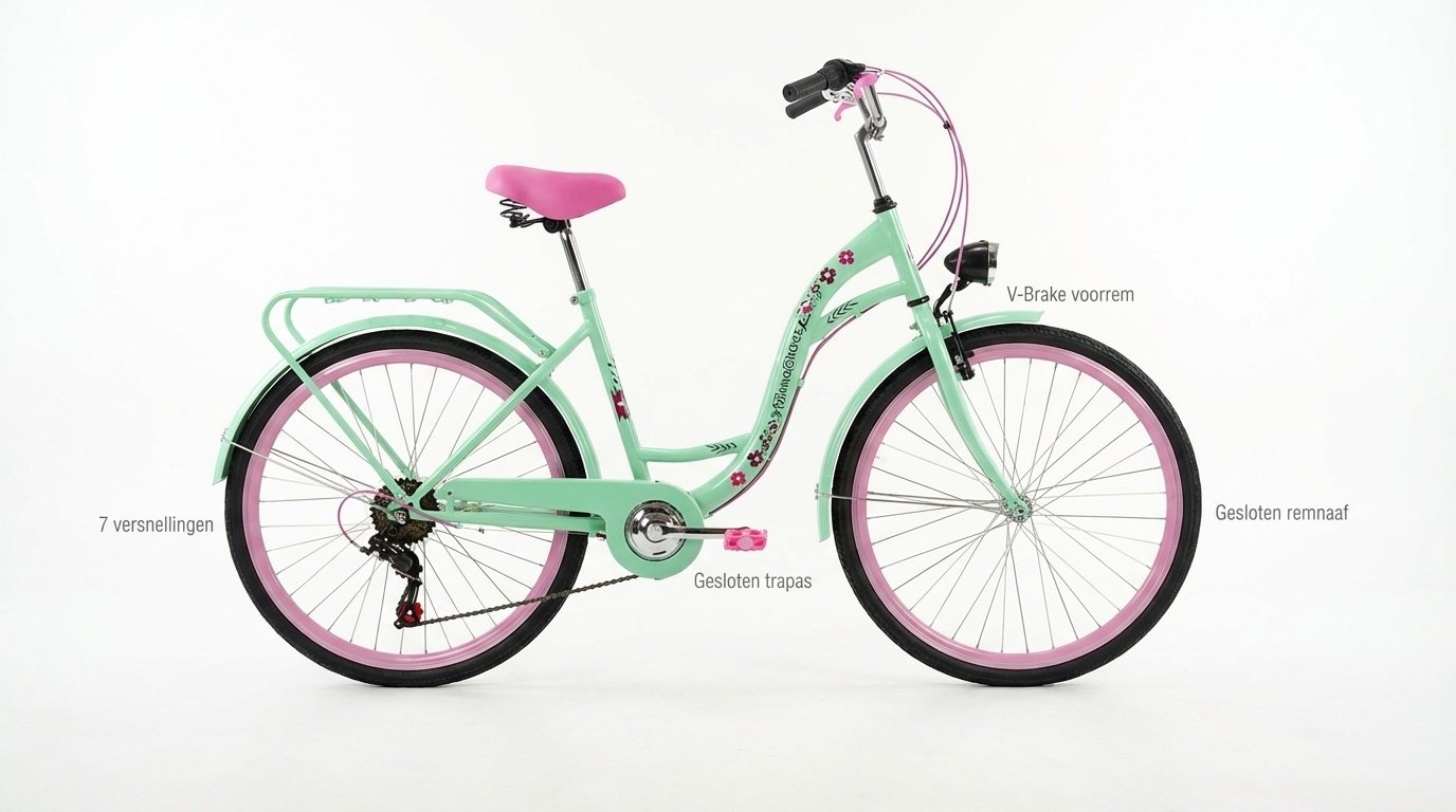 Meisjesfiets 26 inch - 7 versnellingen - mintgroen met roze