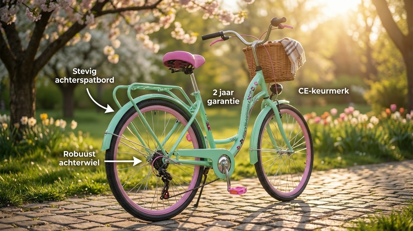 Meisjesfiets 26 inch - 7 versnellingen - mintgroen met roze