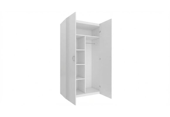 Kledingkast - 2 deuren - 90x190x50 cm - 5 schappen - wit