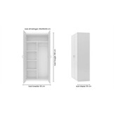 Kledingkast - 2 deuren - 90x190x50 cm - 5 schappen - wit