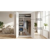 Kledingkast - 2 deuren - 90x190x50 cm - 5 schappen - wit