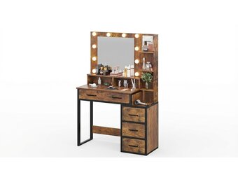 Kaptafel - met spiegel en licht - 92x40x143,5 cm - industrieel