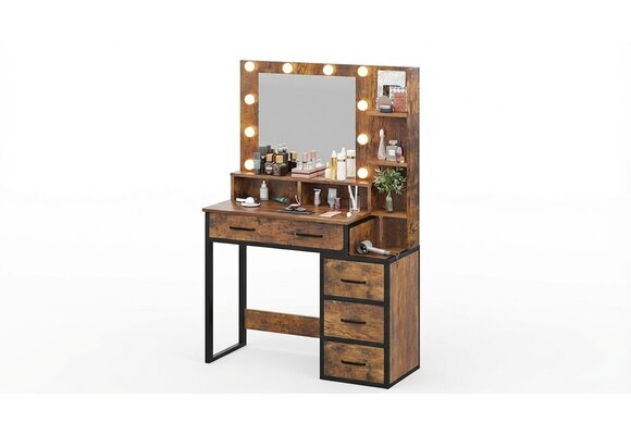 Kaptafel - met spiegel en licht - 92x40x143,5 cm - industrieel