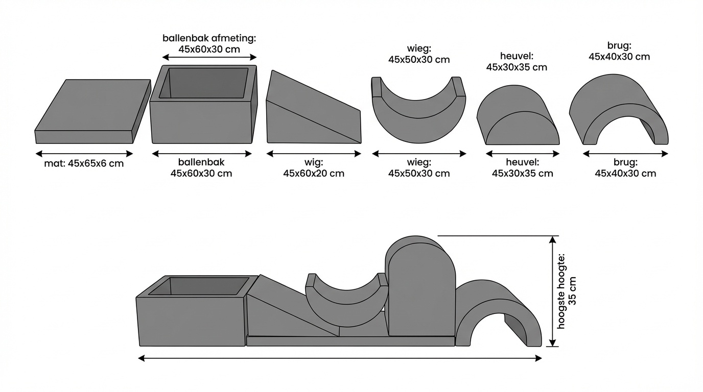 Foam speelset - 7-delig - met ballenbak en 100 ballen - grijs
