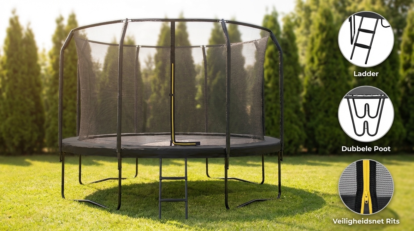 Trampoline - 244 cm - met net en ladder - tot 50 kg - zwart