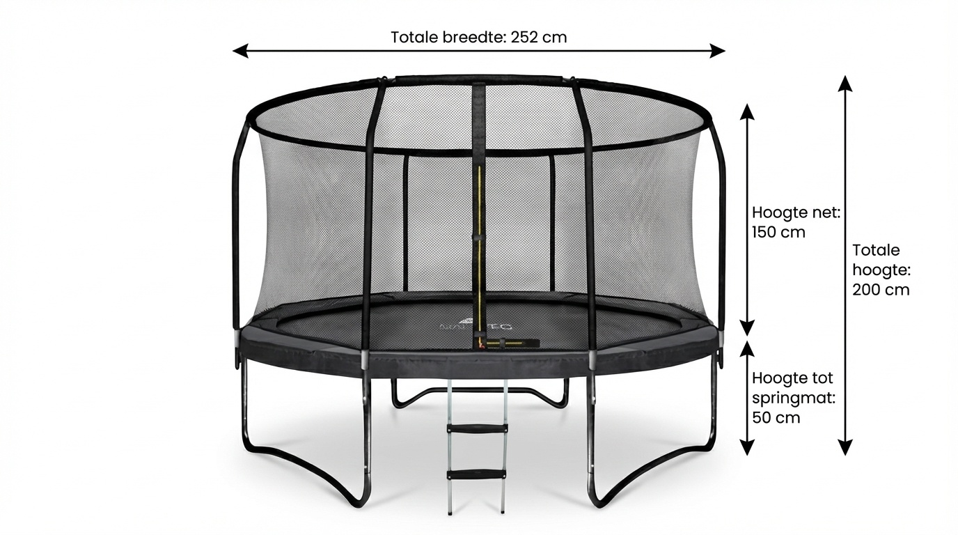 Trampoline - 244 cm - met net en ladder - tot 50 kg - zwart
